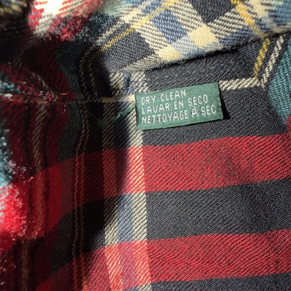 VTG Lauren Ralph Lauren Mens Medium Multicolor Plaid 100% Wool Shell Button Down